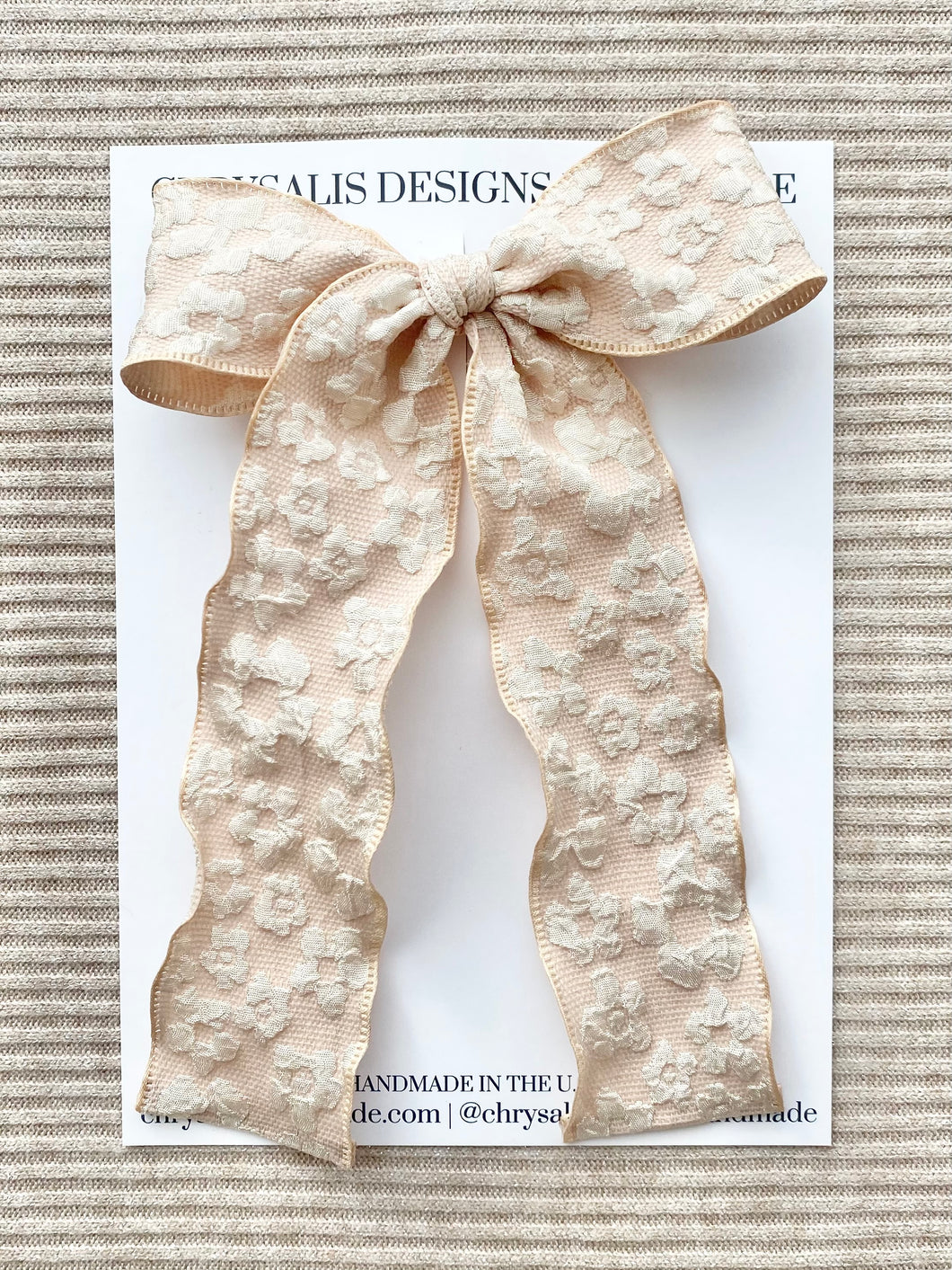 Taupe floral long tail classic bow