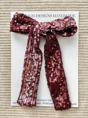 Burgundy sparkle long tail classic bow