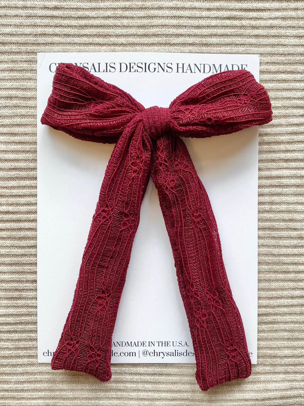 Burgundy lace long tail classic bow