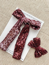 Load image into Gallery viewer, Burgundy sparkle long tail classic bow