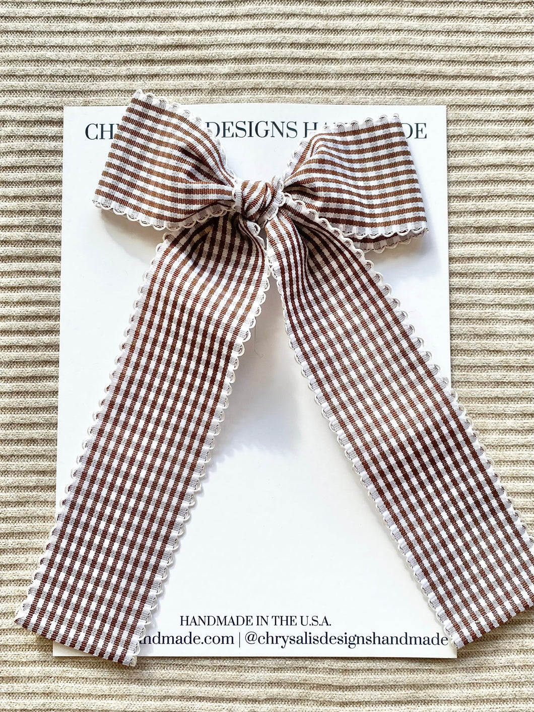 Chocolate gingham long tail classic bow