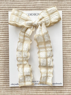 Taupe plaid long tail classic bow