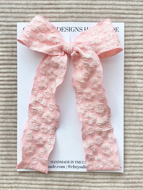 Pink floral long tail classic bow