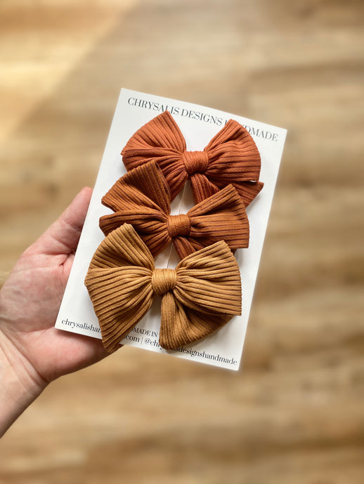 Fall rib knit bow set